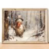 I will provide Snowman Print  Winter Forest Painting  Vintage Snowman Poste